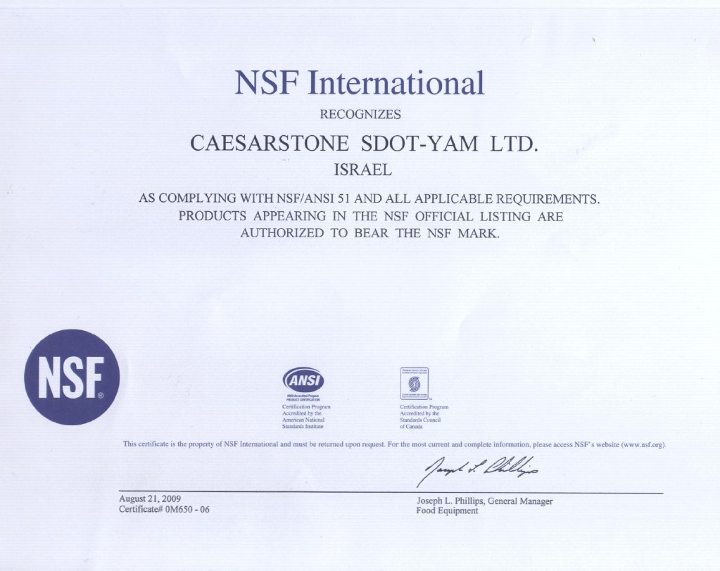 Caesarstone. NSF International -sertifikaatti